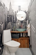 Eu gostei muito desse exemplo, pois em apenas duas paredinhas desse lavabo, o espaço ganhou outra roupagem. Essa ideia vale a pena pra quem quer investir pouco, com resultados muito impactantes.