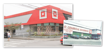 Fachada Na foto maior, a fachada atual do Super Centro. Na segunda, a antiga. Quando construído, o local não tinha estacionamento, área que era reservada para os jardins.