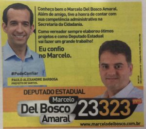 Em 2014, anúncio mostrava o apoio do prefeito ao então candidato. Hoje, ambos são adversários políticos