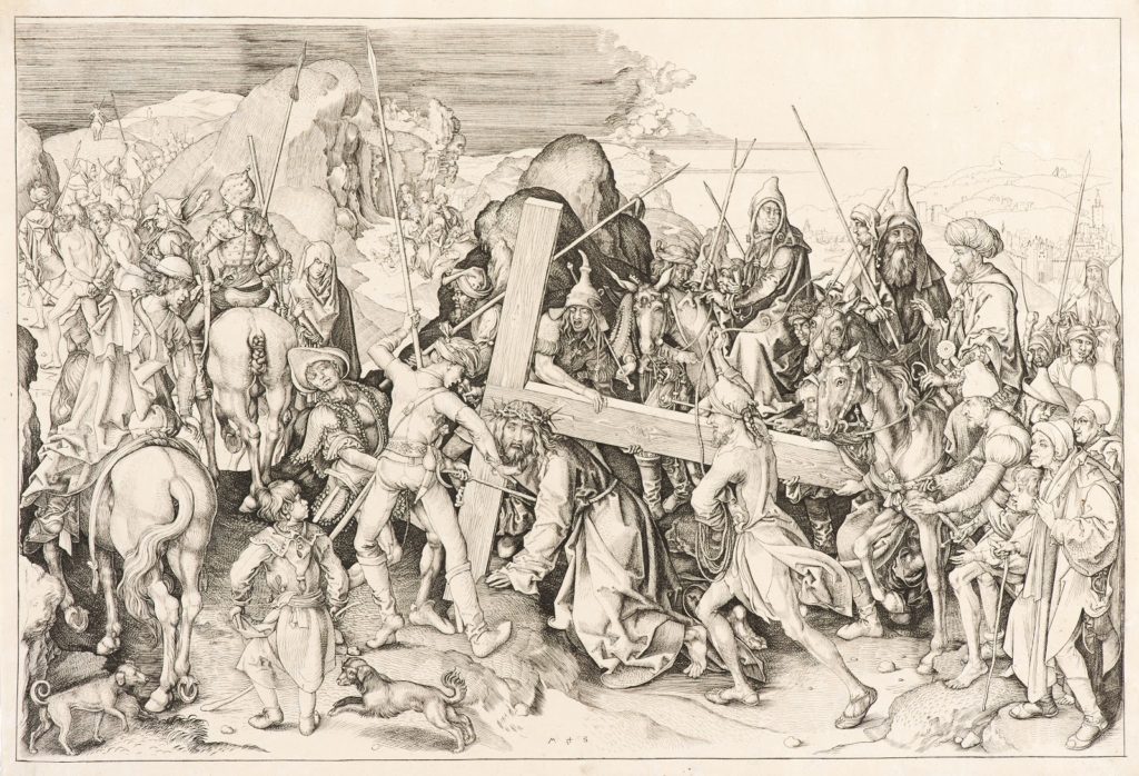 Cristo carregando a Cruz (ca. 1475-1480)Martin SCHONGAUER (b. 1440 -1491)31,0 X 44,5 cm (papel)28,5 X 42,0 cm (mancha)Buril (reimpressão)