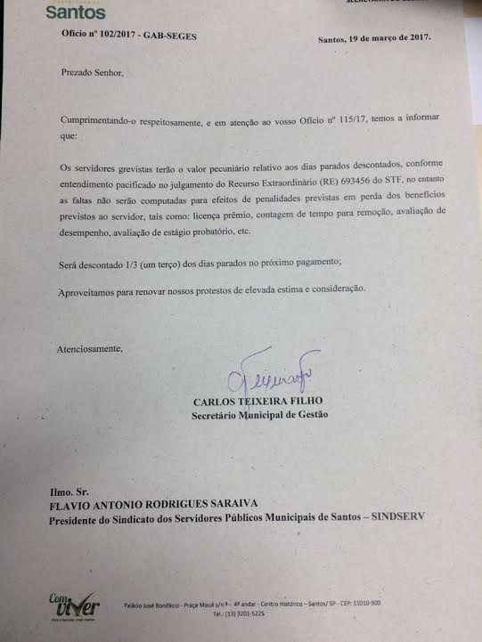 Oficio encaminhado pelo secretário de Gestão nada fala sobre o parcelamento de 1/3 em três meses. À noite, informação foi outra.