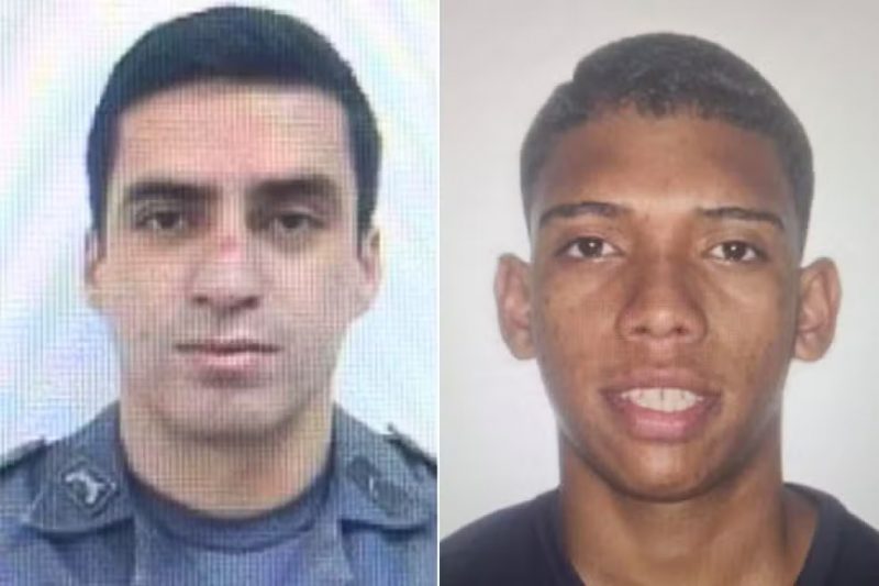 PM da Rota Samuel Wesley Cosmo (à esquerda) morreu após ser baleado por Kaique Coutinho do Nascimento, o 'Chip' (à direita)