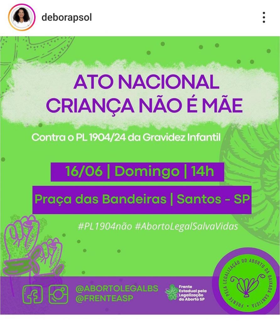 Ato contra PL do Aborto, que criminaliza mulheres que abortam, ocorre em Santos