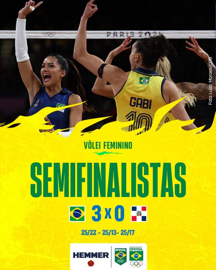 Brasil derrota República Dominicana e passa para a semifinal do volêi feminino