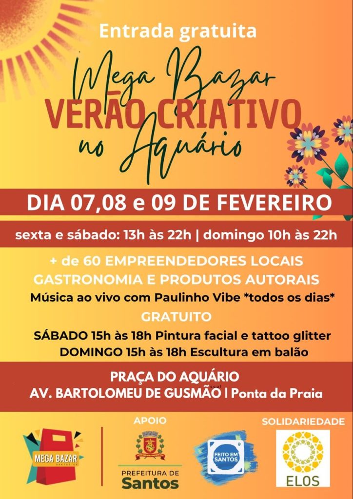 Mega Bazar Santos Verão Criativo acontece no fim de semana na praça do Aquário