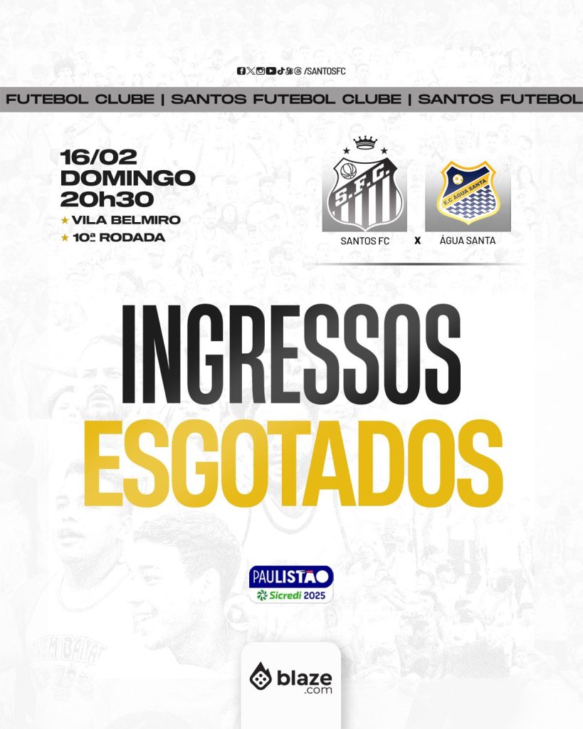 Ingressos esgotados para Santos x Água Santa