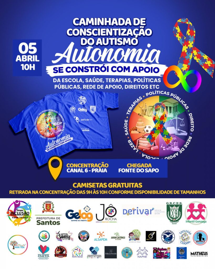 Caminhada de Conscientização do Autismo será domingo em Santos