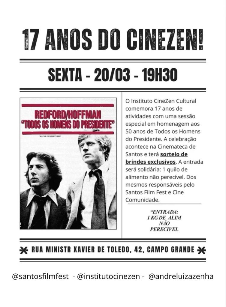 CineZen celebra 17 anos com sessão especial de clássico do cinema em Santos