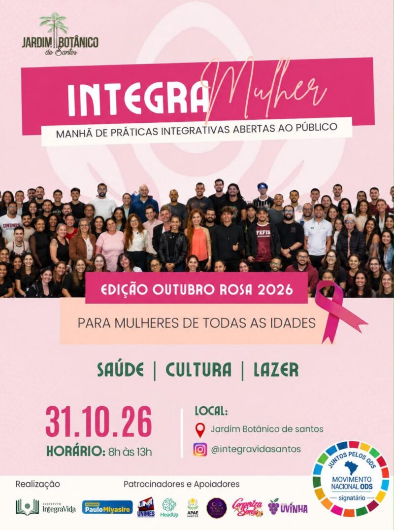 Outubro Rosa terá manhã de saúde, cultura e bem-estar no Jardim Botânico de Santos